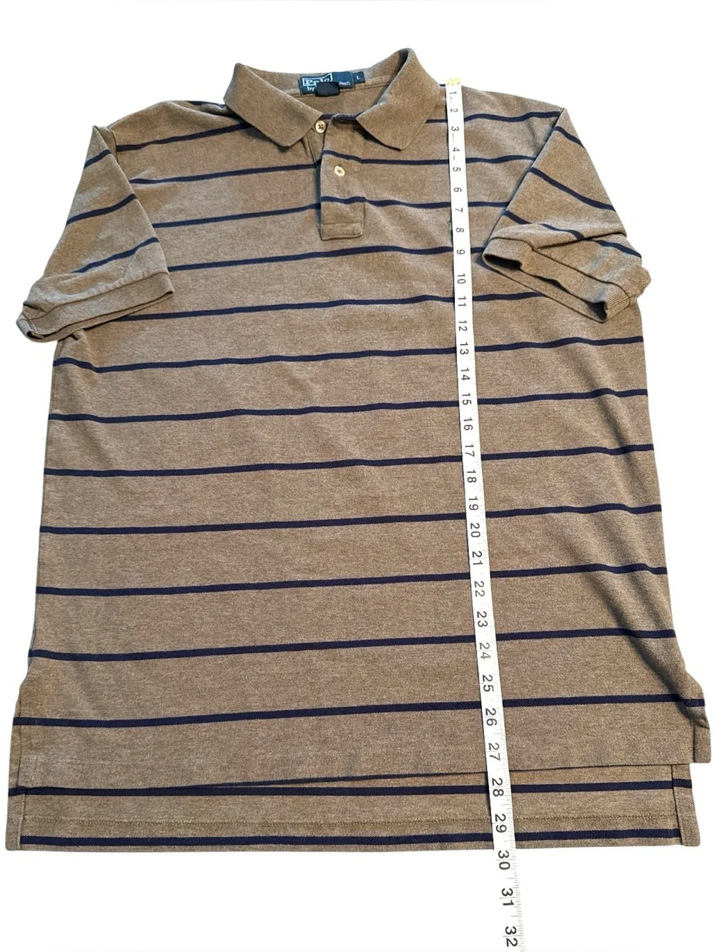 Polo by Ralph Lauren Shirt Mens Brown Navy Blue Striped Short Sleeve Polo Large